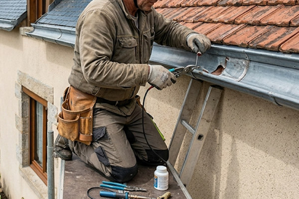 Installation de gouttière pendante en zinc sur-mesure